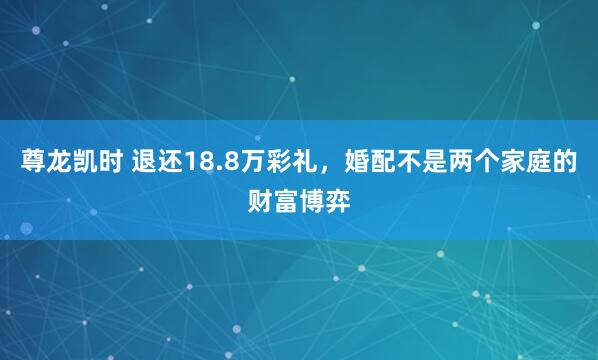 尊龙凯时 退还18.8万彩礼，婚配不是两个家庭的财富博弈