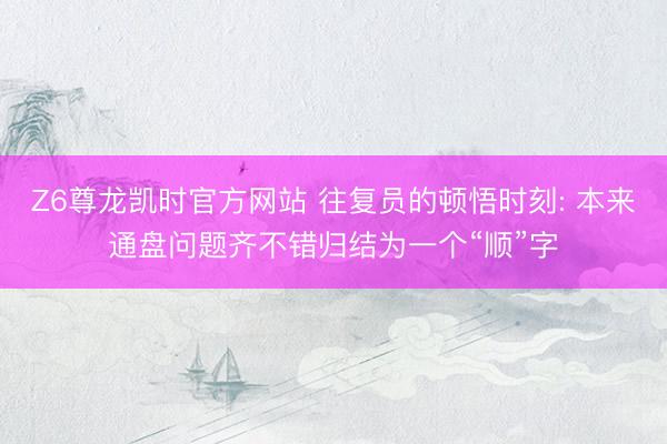 Z6尊龙凯时官方网站 往复员的顿悟时刻: 本来通盘问题齐不错归结为一个“顺”字